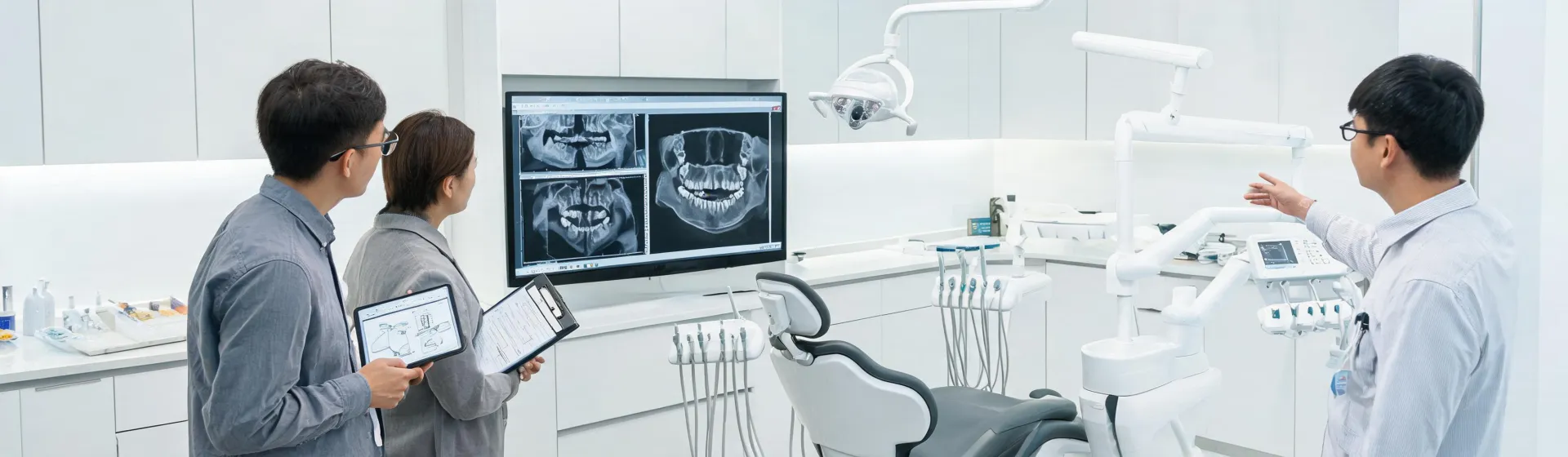 Dental device team in clinical training room